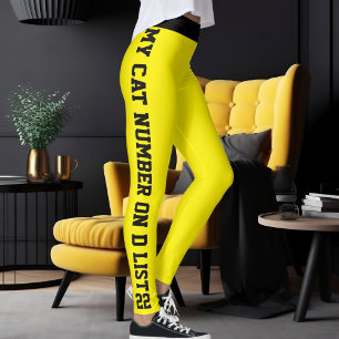 Personalised Custom Pet Cat Quote On Black Yellow Leggings