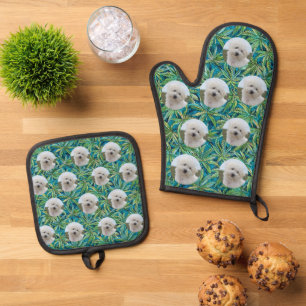 Personalised Custom Pet Dog Photo Weed Pattern Oven Mitt & Pot Holder Set