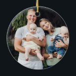 Personalised custom photo and text blue Hanukkah Ceramic Ornament<br><div class="desc">Happy Hanukkah blue and white modern typography minimalist personalised Hanukkah ornament.
Fully customisable white text on blue background.
Custom photo image or picture on the other side.
Please replace image with your own photo.
Current image by freepik</div>