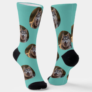 Personalised Custom Photo Blob - Husky Dog Face Socks