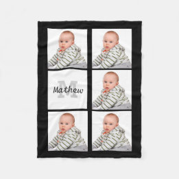 Personalised Custom Photo Collage Monogram Fleece Blanket
