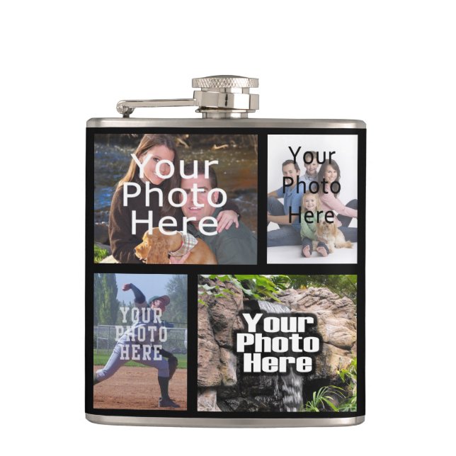 Personalised Custom Photo Collage Montage Hip Flask (Front)