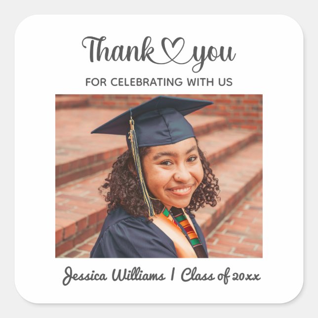 Personalised Custom Photo Grad Love And Thanks Square Sticker (Front)
