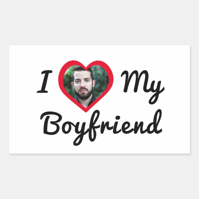 Personalised Custom Photo I Love My Boyfriend Rectangular Sticker (Front)