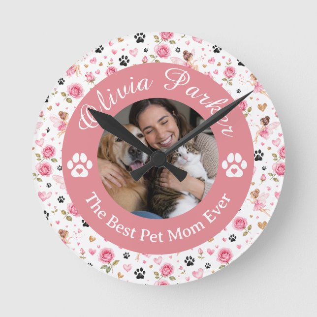 Personalised Custom Photo & Name Pet Lover Round Clock (Front)