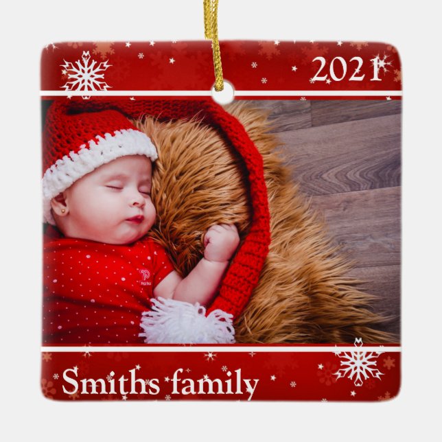 Personalised Custom Photo Ornament with Snowflakes (Front)