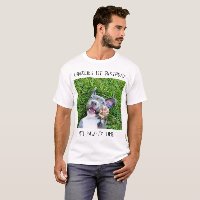 Personalised Custom Photo Puppy Dog Birthday Party T-Shirt (Front Full)