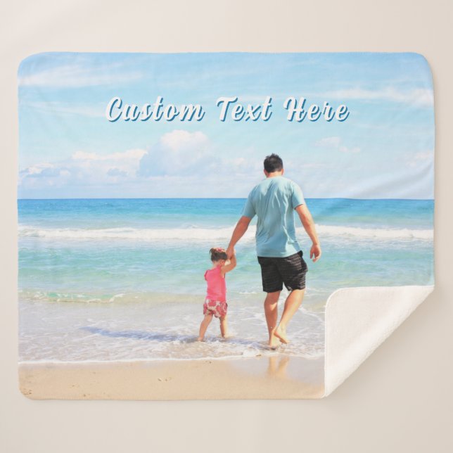Personalised Custom Photo Sherpa Blanket with Text (Front (Horizontal))