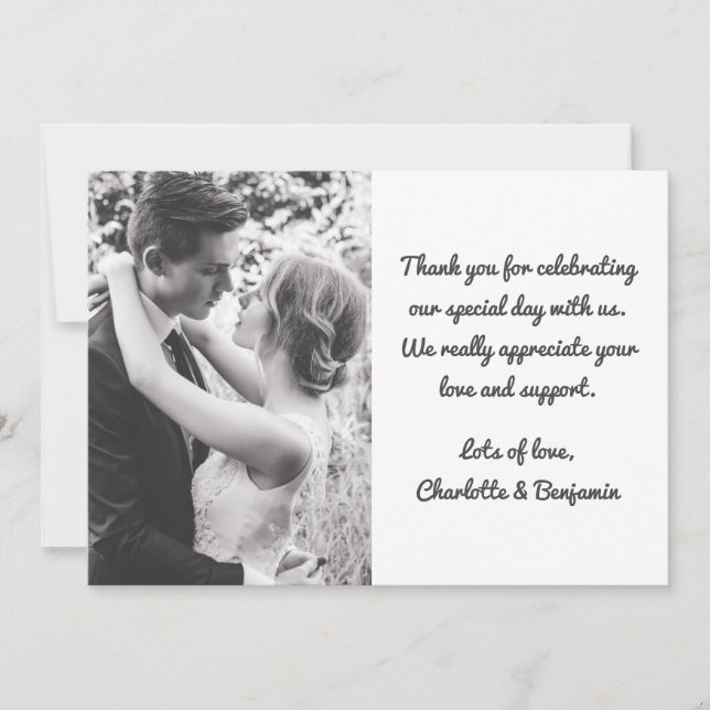 Personalised Custom Photo Stylish Romantic Wedding Thank You Card (Front)