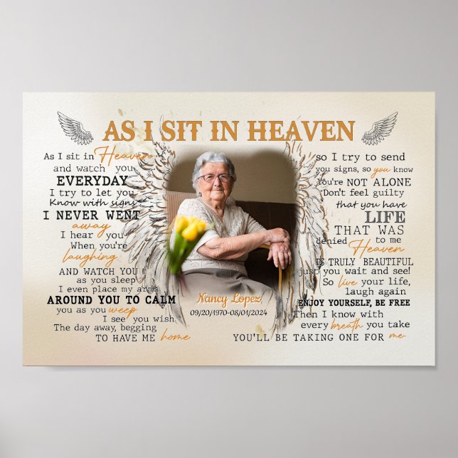 Personalised Custom Photo Sympathy, As I Sit In He Poster (Front)