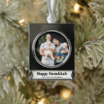 Personalised custom photo text elegant Hanukkah  Silver Plated Banner Ornament<br><div class="desc">Happy Hanukkah modern typography minimalist modern elegant personalised Hanukkah ornament.
Custom photo image or picture with fully customisable black text on white background at the bottom of ornament.


Please replace image with your own photo.



Current image by freepik</div>