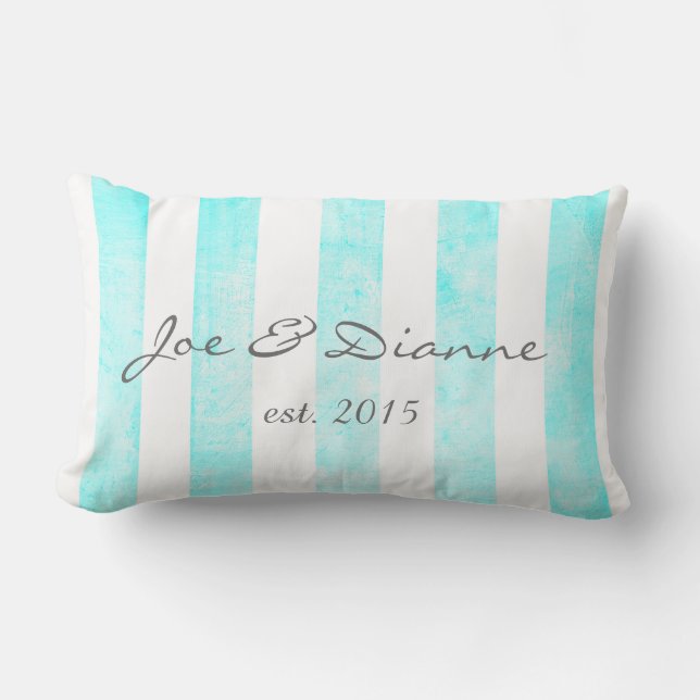 personalised custom pillow with blue stripes (Front)