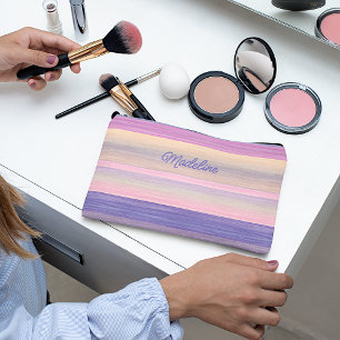 Personalised Custom Pink Violet Purple Stripes Accessory Pouch