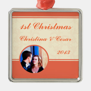 Personalised Custom Pinkish Peach Formal Scrolls Metal Ornament