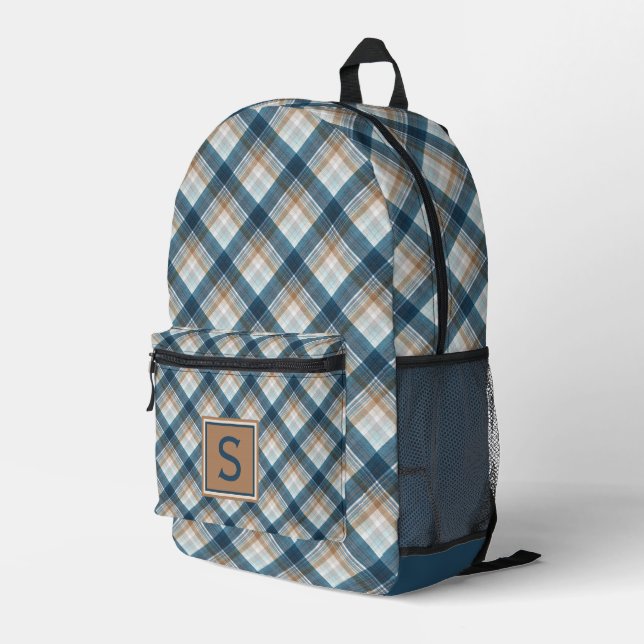 Personalised Custom Plaid Tartan Pattern Printed Backpack (Back Corner Right)