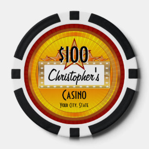 Personalised Custom Poker Chips, Gold/Red Casino Poker Chips