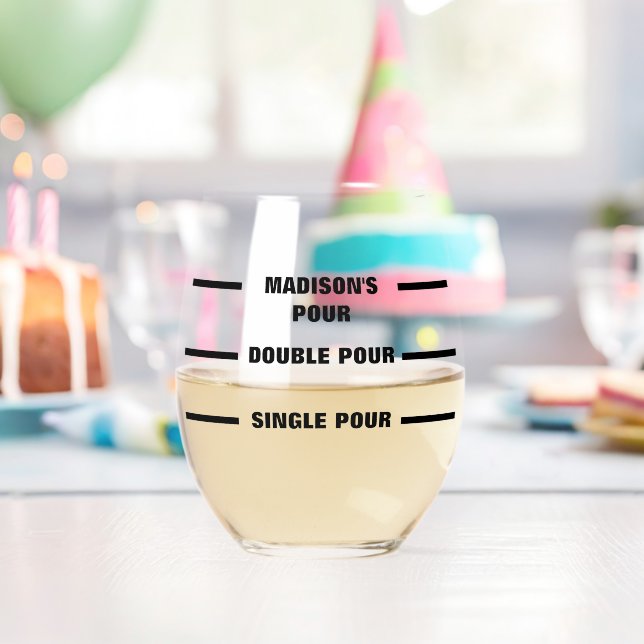 Personalised Custom Pour Line Funny Stemless Wine Glass (Insitu (Birthday))