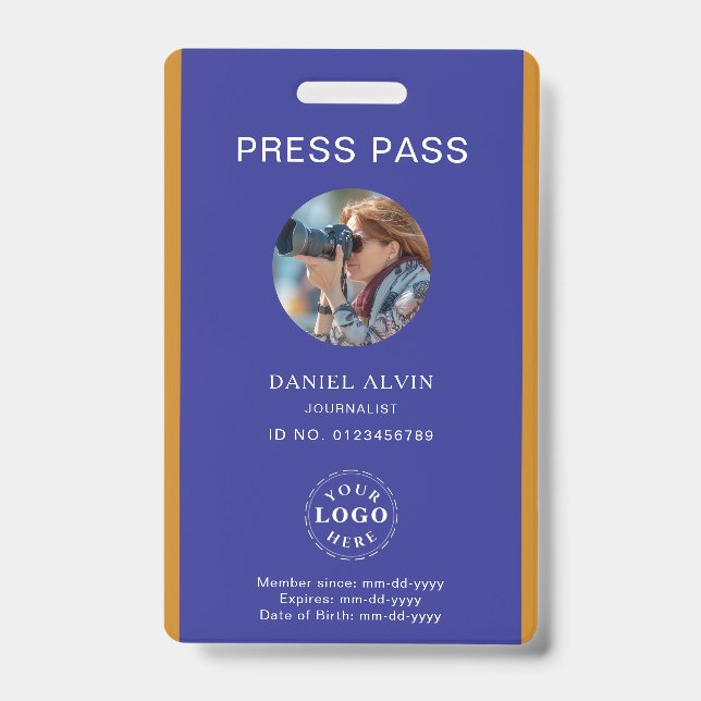 Personalised Custom Press Pass Badge for Events ID Badge (Front)