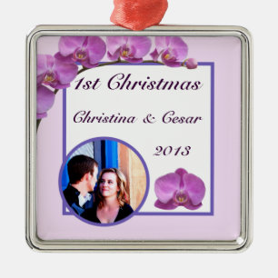 Personalised Custom Purple Orchids on Stem Metal Tree Decoration