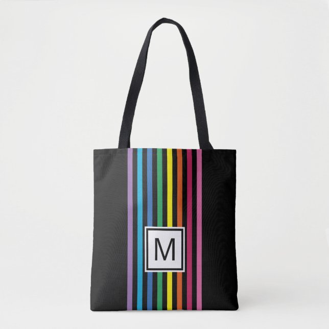Personalised Custom Rainbow Stripes Pattern Tote Bag (Front)