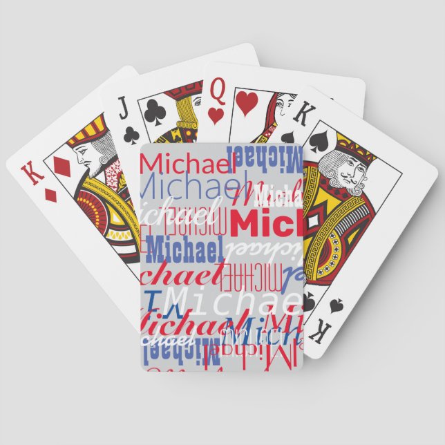 Personalised Custom Red and Blue Name  Playing Cards (Back)