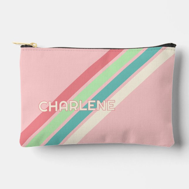 Personalised Custom Retro Striped Makeup Pouch (Front)