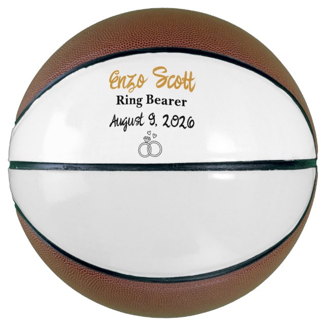 Personalised Custom Ring Bearer, Proposal Gift Basketball (Front)