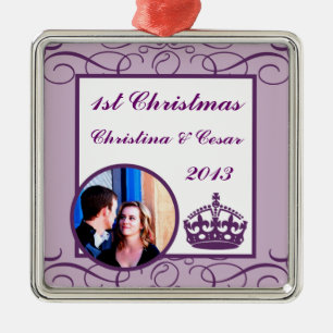 Personalised Custom Royal Purple Crown/Swirls lave Metal Ornament