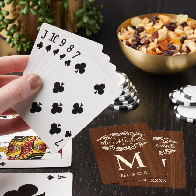 Personalised Custom Rustic Wood Grain Pattern Playing Cards (In Situ)