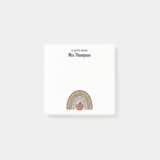 Personalised Custom School Teacher Apple Rainbow Post-it Notes (Front)