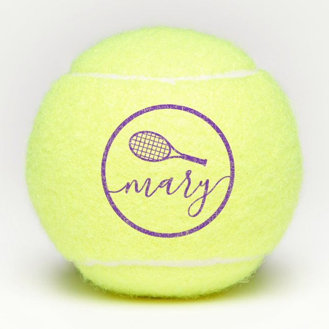 Personalised Custom Script Name Purple Tennis Balls (Front)