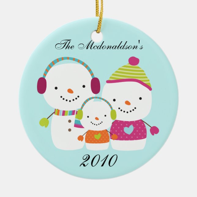 Personalised Custom Snowman Family Ornament (Front)