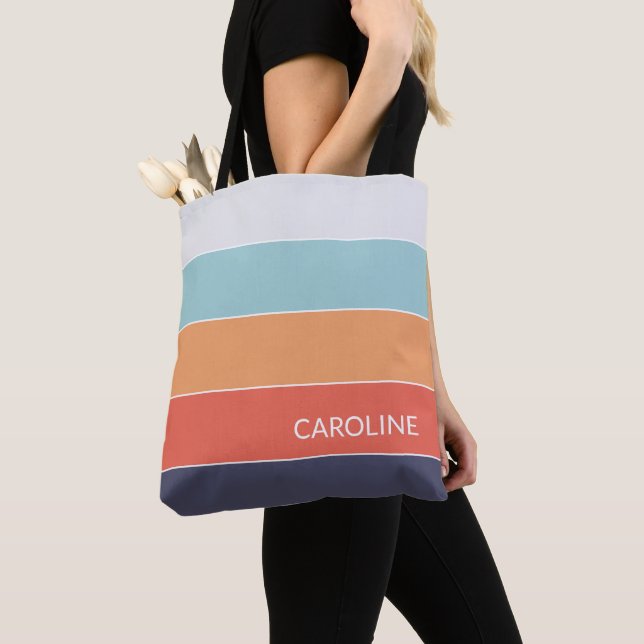 Personalised Custom Striped Shopping Tote Bag (Close Up)