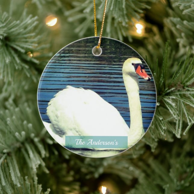 Personalised Custom Swan Photo Ceramic Ornament (Tree)
