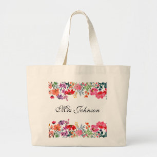 Personalised Custom Teacher Gift Flora Large Tote Bag
