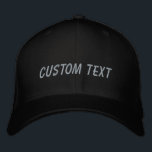 Personalised Custom Text Black Grey Your Words Embroidered Hat<br><div class="desc">Create your own custom look with this stylish black and grey embroidered baseball cap. Add your unique touch by personalising it with your own text, whether it’s a name, special message, or a memorable quote. This classic cap features a timeless colour palette of black and grey, making it the perfect...</div>