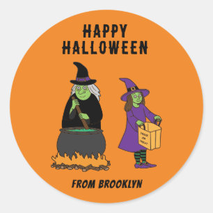 Personalised Custom Text Happy Halloween Witches Classic Round Sticker
