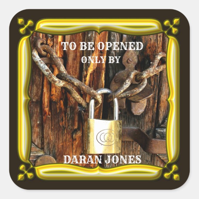 Personalised Custom Text Padlock and Chain Square Sticker (Front)