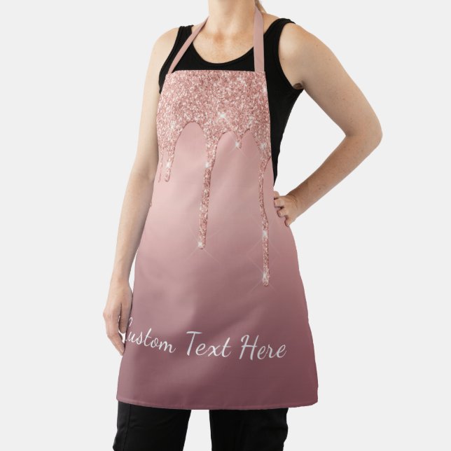 Personalised Custom Text Rose Gold Glitter Apron (Insitu)