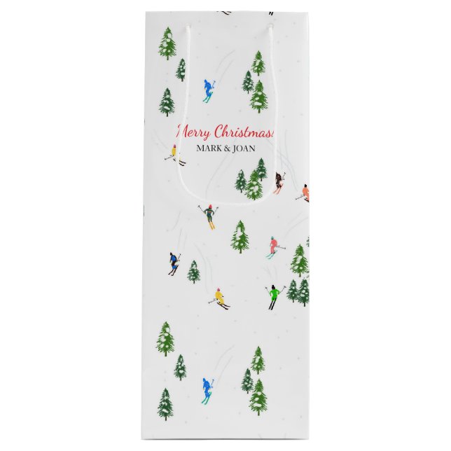 Personalised Custom text | Ski Holiday Skiers Wine Gift Bag (Front)