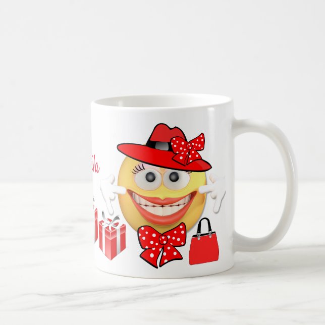 Personalised Custom Text Smiling Shopping Emoji Coffee Mug (Right)