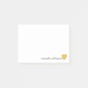 Personalised Custom Trendy Glam Gold Foil Heart Post-it Notes