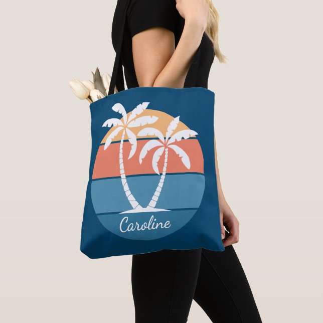 Personalised Custom Tropical Beach Ocean Sunset Tote Bag (Close Up)