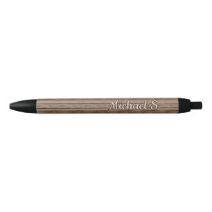 Personalised Custom Vintage Woodgrain Look Pattern Black Ink Pen