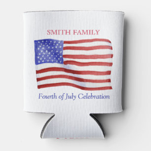 Personalised Custom Watercolor American Flag Can Cooler