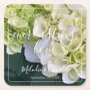 Personalised Custom White Hydrangea Elegant Love  Square Paper Coaster