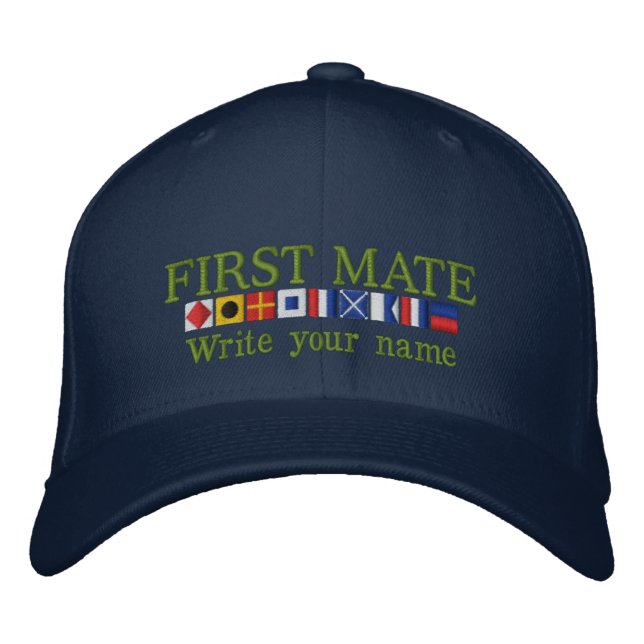 Personalised Custom Your First Mate Nautical Flags Embroidered Hat (Front)
