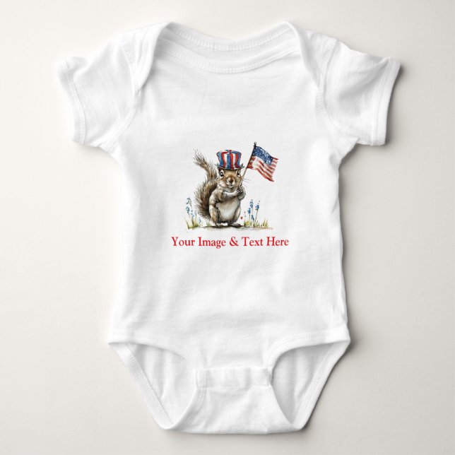 Personalised Custom Your Own Photo & Text 4th July Baby Bodysuit (Front)