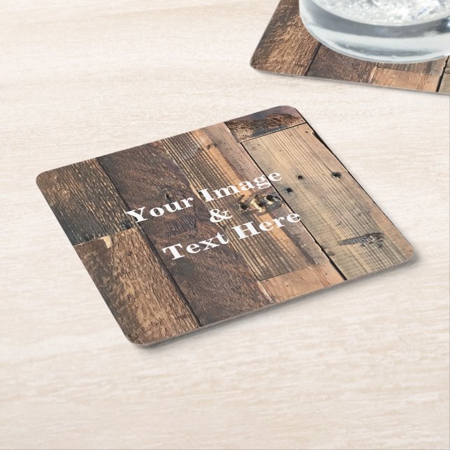 Personalised Custom Your Own Photo Wooden Square Paper Coaster (Angled)