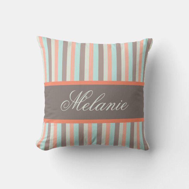 Personalised Customisable Pastel Colours Stripes Cushion (Front)